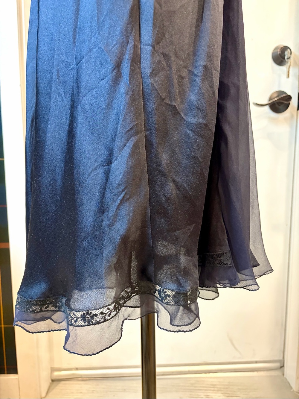 Vintage slip dress, 20’s style, silk satin&chiffon, lace details, navy,4, EUC - Picture 4 of 11